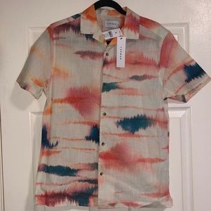 Topman revere shirt with ink print in white